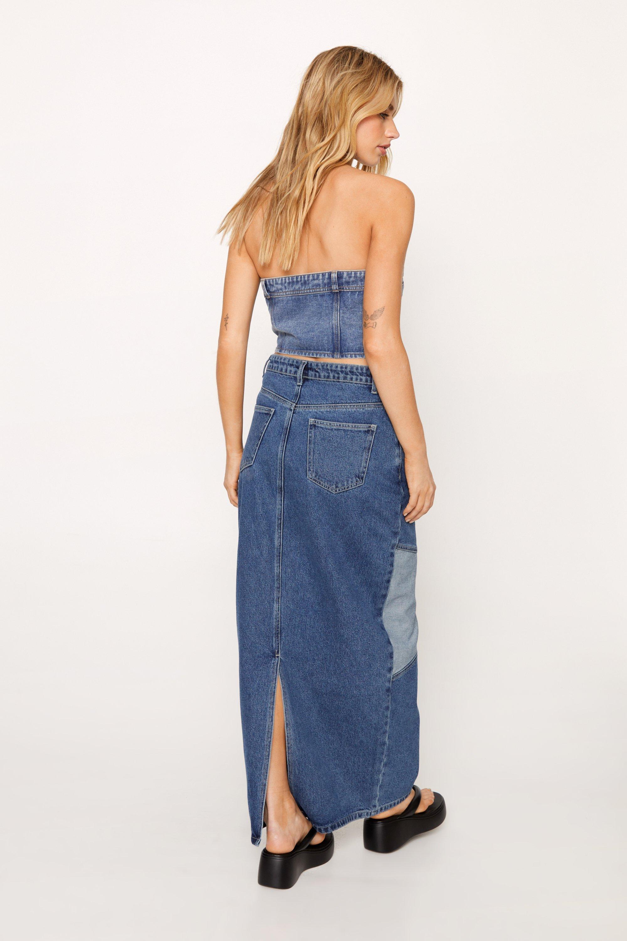 Reverse Panel Denim Skirt